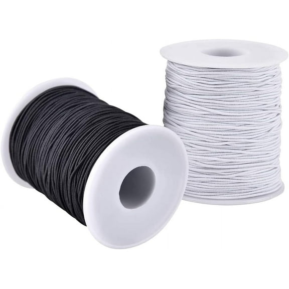 Elastic String for Bracelets, 2 Rolls 1 mm Sturdy Stretchy Elastic Cord for Making, Necklaces, Beading Black and White