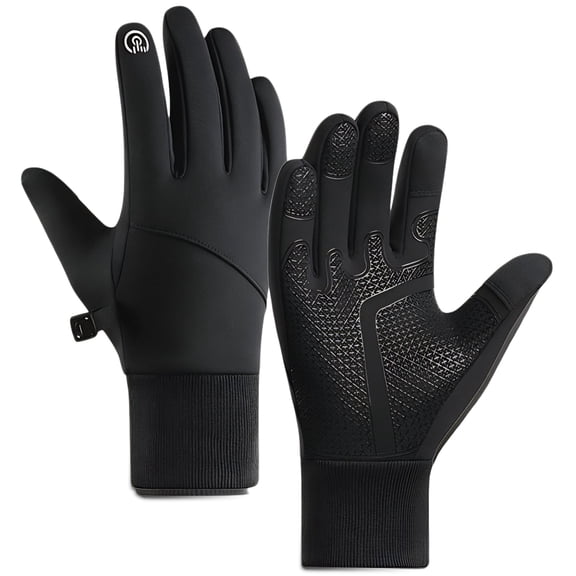 Byseng Touchscreen Winter Gloves for Men & Women, Warm Fleece Lined Waterproof Gloves, Non-Slip Grip, Black, XL