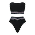 thumbnail image 4 of UTSJKR Two Piece Bathing Suit Women Color Block Aztec Strapless Bandeau Bikini Set Summer Mid Waisted Tummy Control Swimwear Black M, 4 of 9