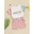 thumbnail image 3 of Bslissey Toddler Baby Boys Girls Summer 2Pcs Clothes 3M 6M 12M 18M 24M 3T Short Sleeve Letter Embroidery T-shirt + Rolled Shorts Outfits Infant Casual Short Pants Sets, 3 of 9