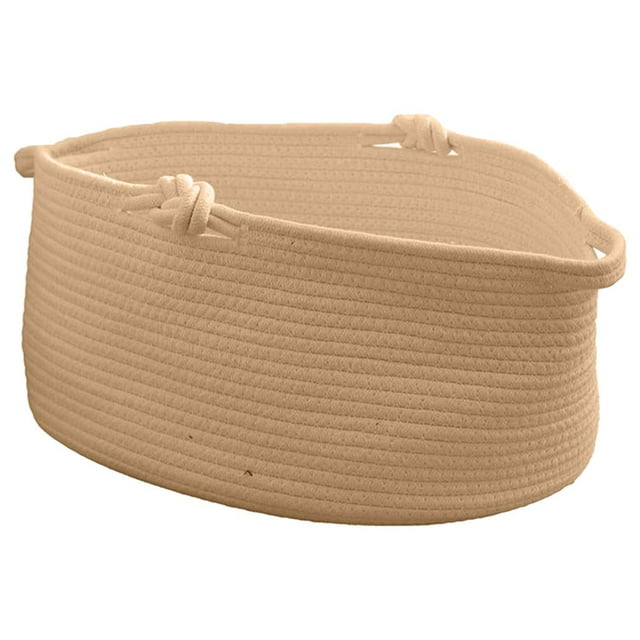 Cesta tejida de cuerda de algodón con asas para ropa sucia o libros (sala de estar) Marrón pequeño