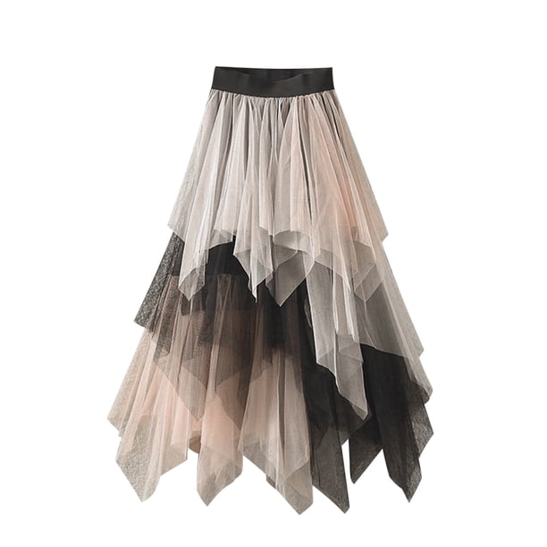 Falda corta Umfun para mujer, versátil, de color liso, de malla, multicapa, color beige, talla única