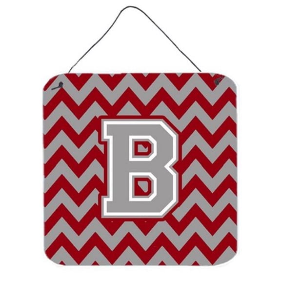 Letter B Chevron Crimson & Grey Wall or Door Hanging Prints