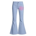 thumbnail image 3 of Tfken Children Soft Lightweight Pants Daily School Wear Flare Denim Pants Girls With Pockets Stretch Fashion Graphic Print Kids Breathable Clothes Size 7-8 Years Blue, 3 of 4