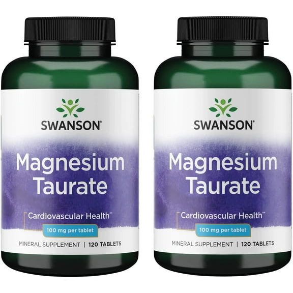 Swanson Magnesium Taurate - Mineral Supplement - Natural Magnesium & Taurine Formula- (120 Tablets, 100mg Each) (2 Pack)