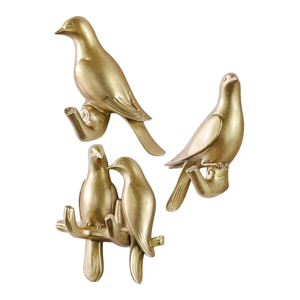 Perchero de pared con forma de pájaro para colgar ropa, ideal para decorar el dormitorio. Oro SML
