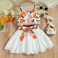 thumbnail image 2 of Penkiiy Toddler Baby Girls Fashion Cute Flowers Print Lcae Hollow Out Skirt Suspenders Top Suit Toddler Girls Clothes 18-24 Months White On Clearance, 2 of 9