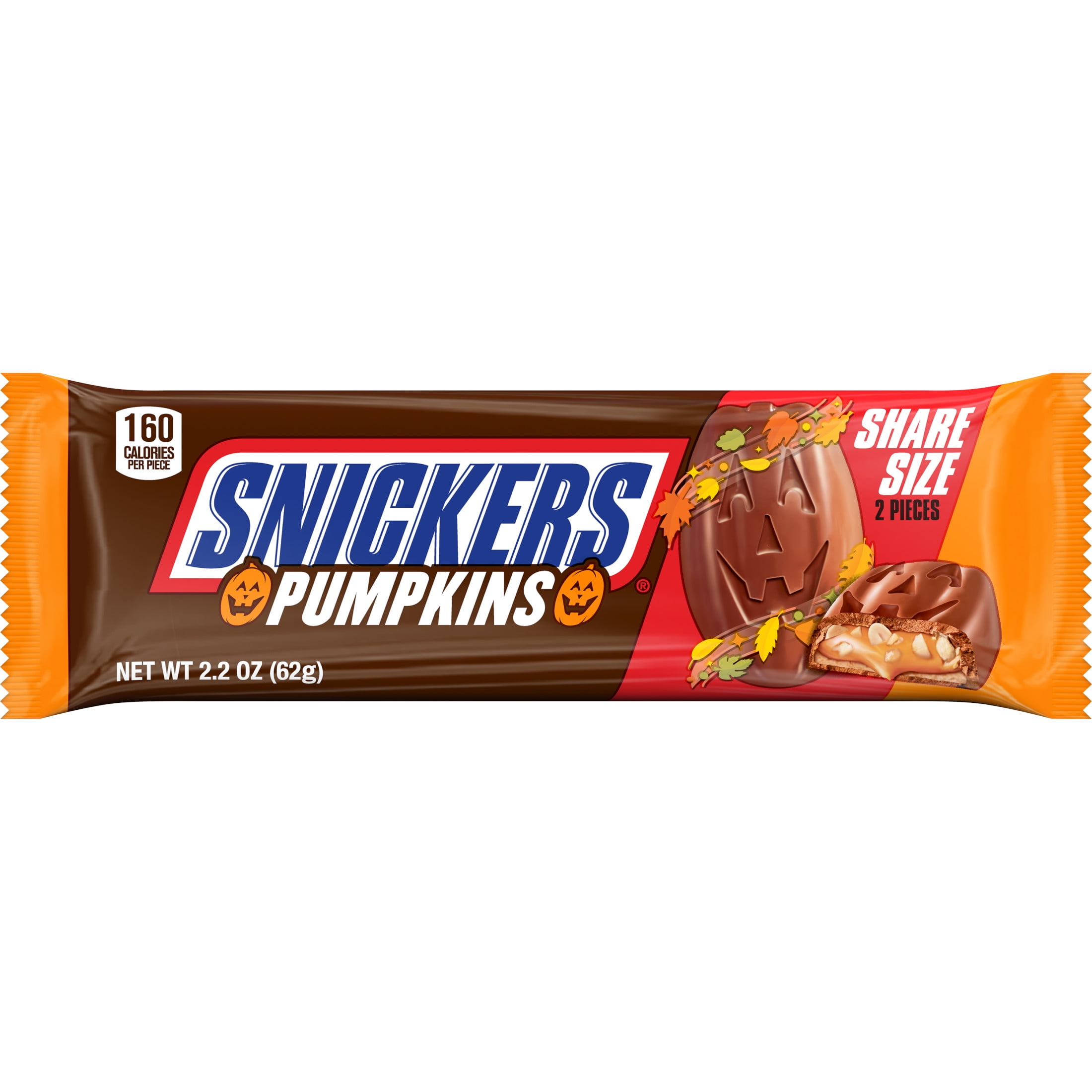 (2 pack) Snickers Pumpkins Chocolate Halloween Candy Bars, Share Size - 2.2 oz pack