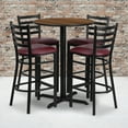 thumbnail image 3 of Flash Furniture 30'' Round Walnut Laminate Table Set with X-Base and 4 Ladder Back Metal Barstools - Burgundy Vinyl Seat, 3 of 4
