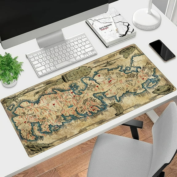 1pc Westeros Map Large Gaming Mouse Pad, Rectangular Rubber Desk Mat with Stitched Edges, Non-Slip Waterproof Office Mouse Pad 31.5x11.8 inch for Gaming and Work