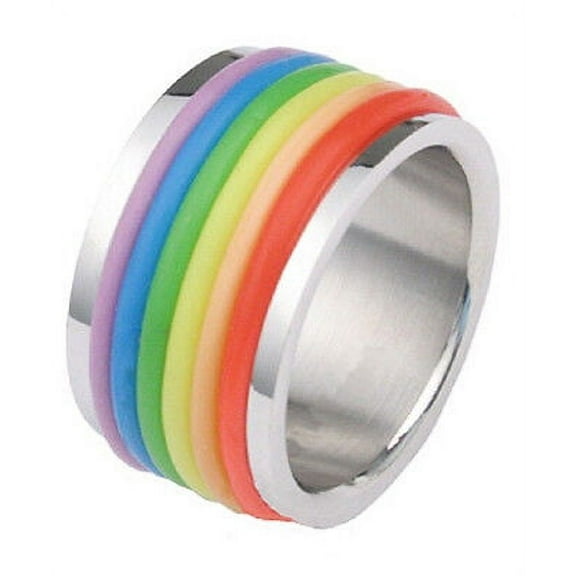 Pride Shack - Rubber Rainbow Flag Ring - LGBT Lesbian Gay Pride Ring Steel