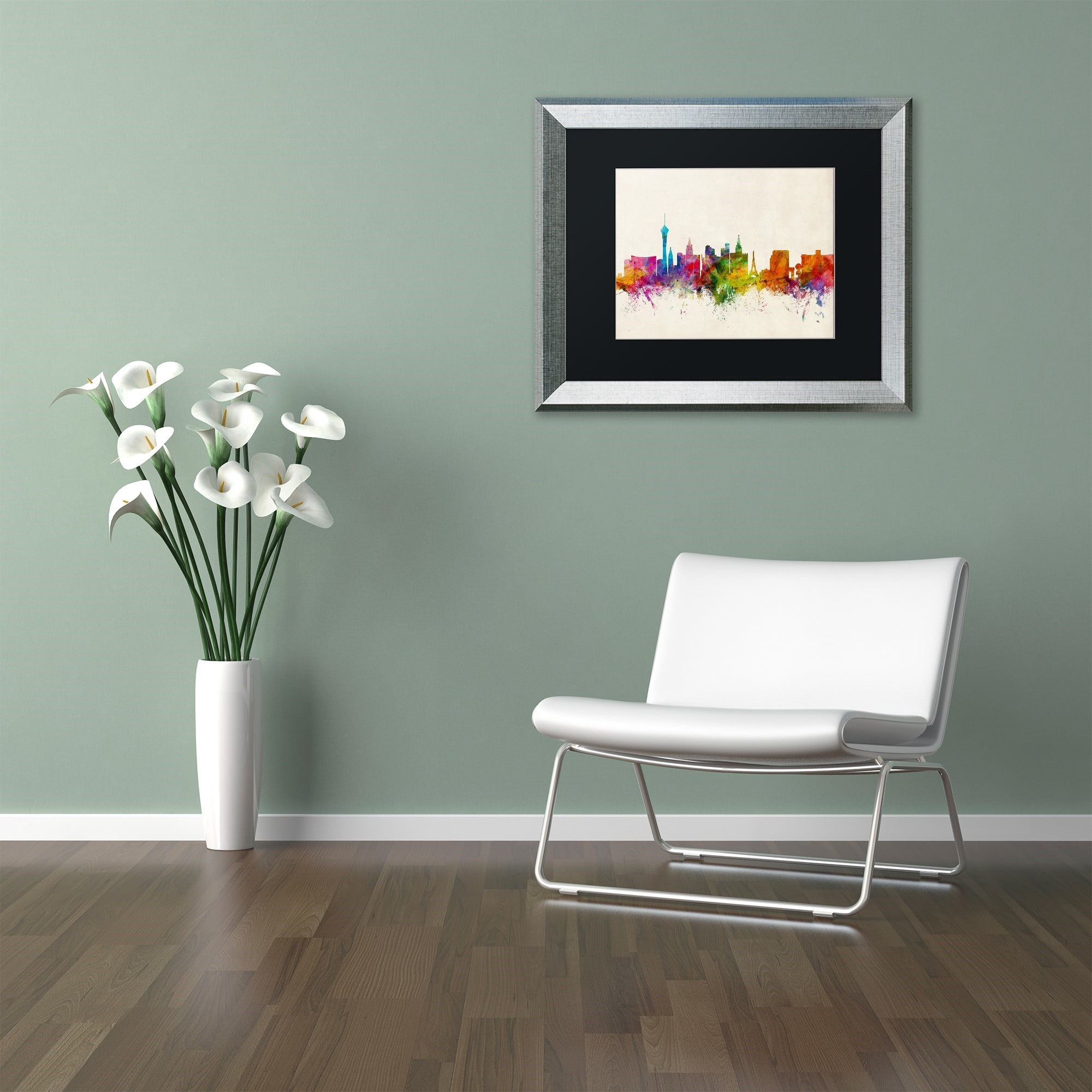 Trademark Fine Art "Las Vegas Nevada Skyline II" Canvas Art by Michael Tompsett Black Matte, Silver Frame