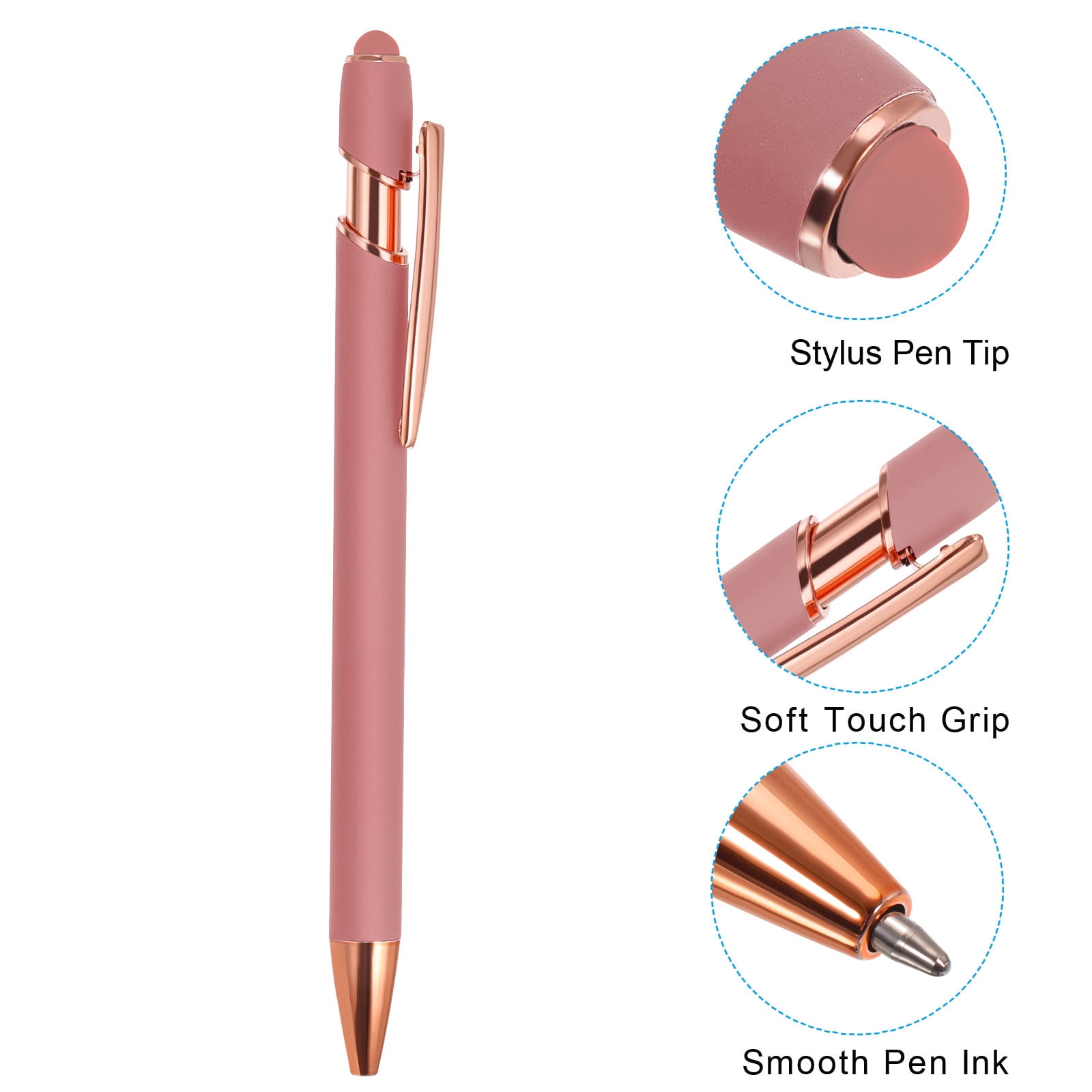 Uxcell Ballpoint Pen with Stylus Tip Metal Pen Black Ink 1.0mm Medium Point Stylus Pen Style 2, Rose Gold 12 Pack