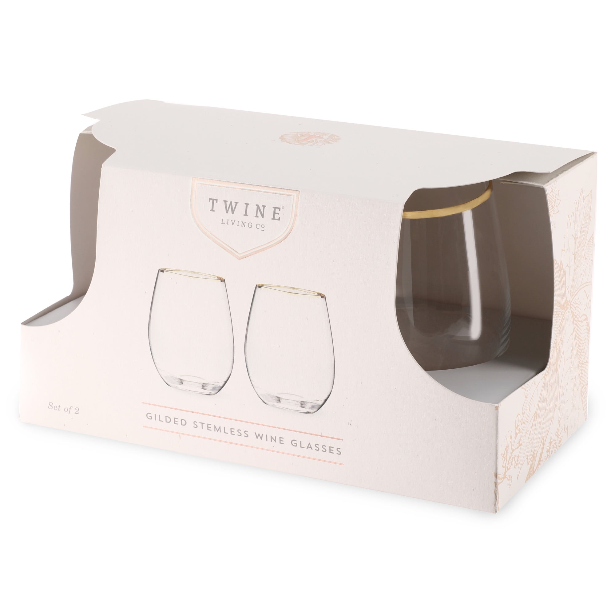 SB Gold-Rimmed Stemless Wine Glasses (Set of 2)
