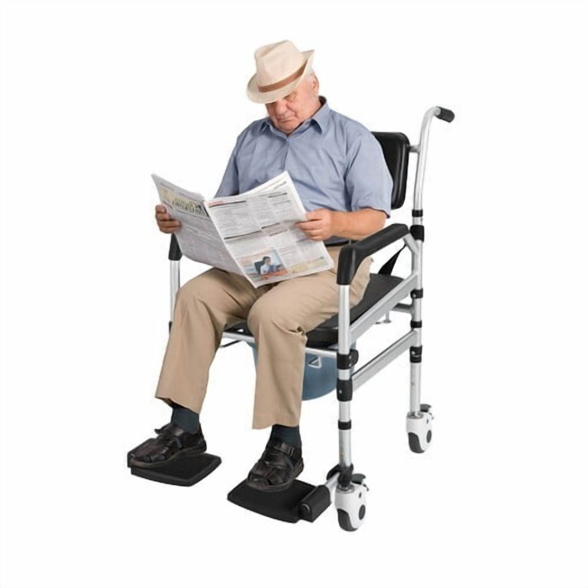 3 in 1 Foldable Height Adjustable Shower Wheelchair, Accessibility Commode Wheelchair with Flip-Up Footrests, Transport Rolling Chair for Elderly, Disabled, Adults