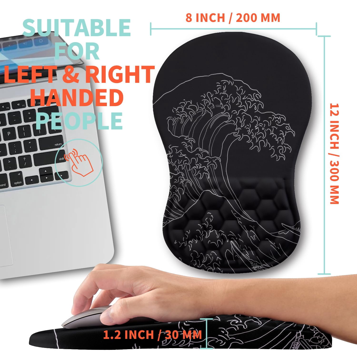 Mouse Pad Wrist Support With Memory Foam Massage Bulge  Carpal Tunnel Mousepad Rest For Mouse(12x8 Inch Sea Wave)