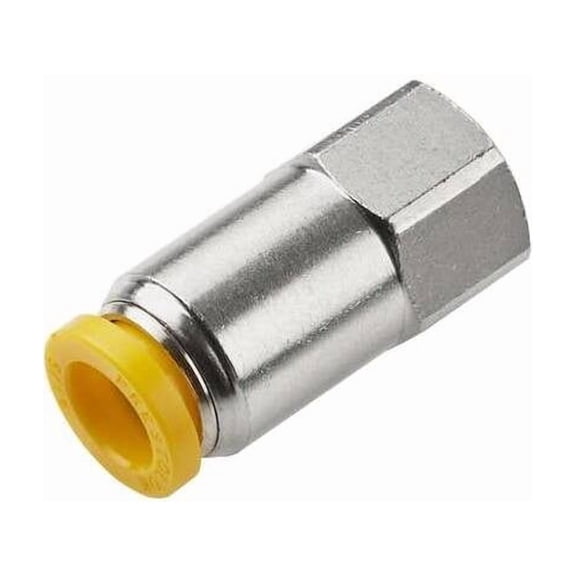 Metric Metal Push-to-Connect Fitting, Brass, Silver 66PLP-10M-4G