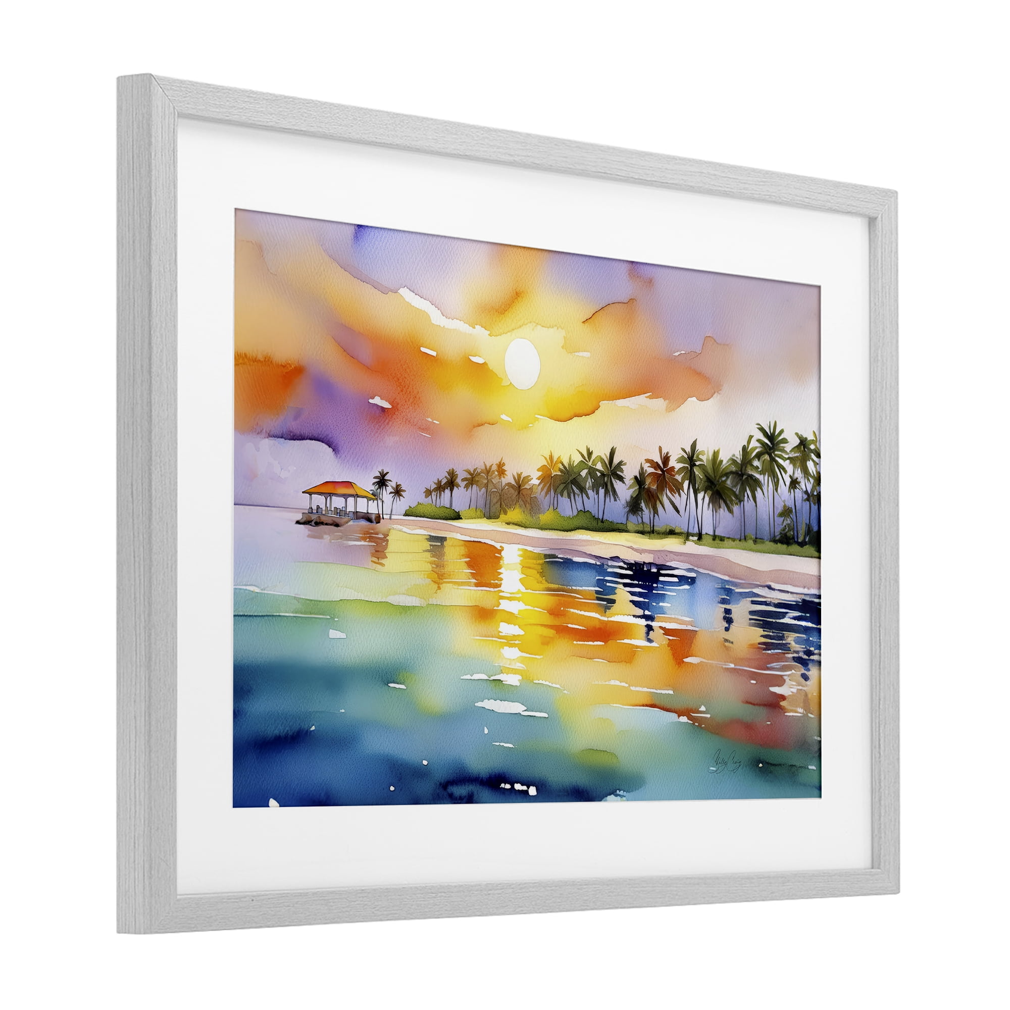 Stupell Industries Caribbean Calm Sunset Gray Framed Print Under Glass, design by Shelly Craig