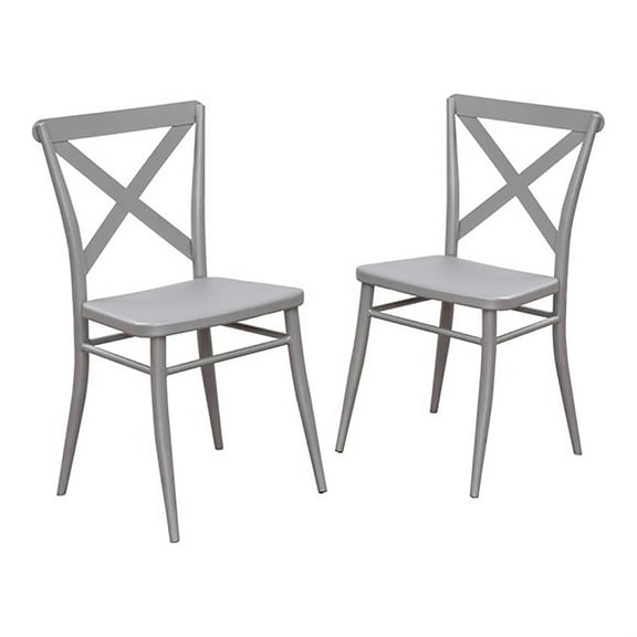 Furniture of America Balucci Metal Dining Chair in Silver (Set of 2)