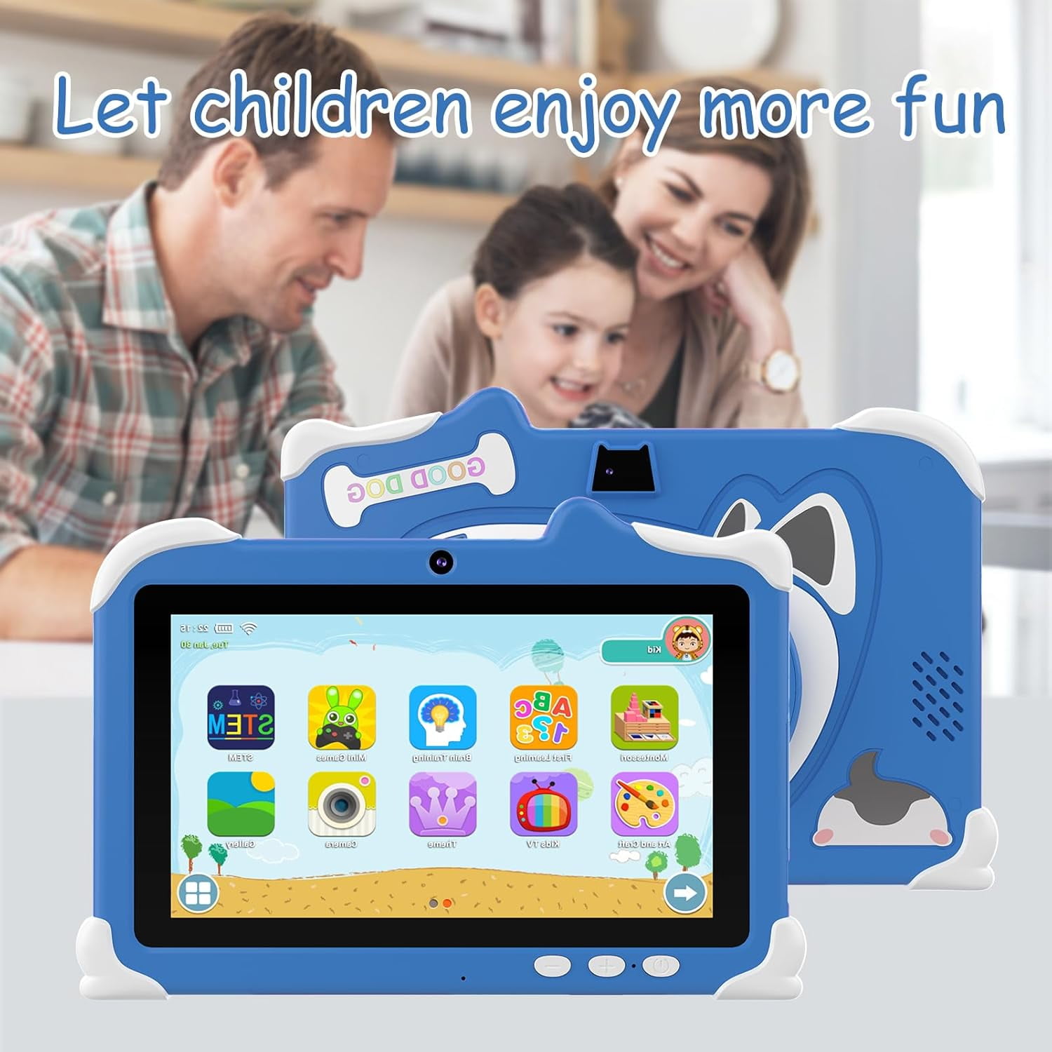 Kids Tablet 7 inch Android Tablets  4GB RAM+ 32GB ROM (Micro SD 1024GB Expandable)Toddler Tablet with Case, Parental Control, Dual Camera, IWAWA App Pre-Installed 2.4G/5G WiFi 6, Blue