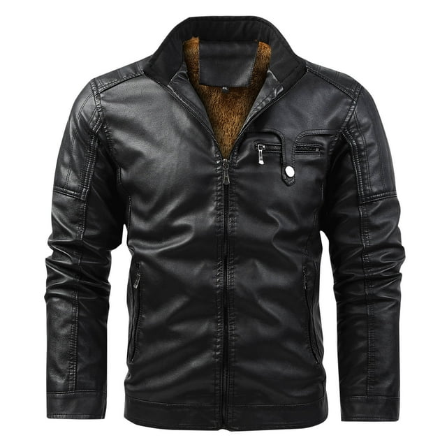 LOVZFMLL Jackets for Men Leather Jacket Multiple Pockets Zipper Loose Coat Solid Color Long Sleeved Hooded Leatherwear Loose Coat