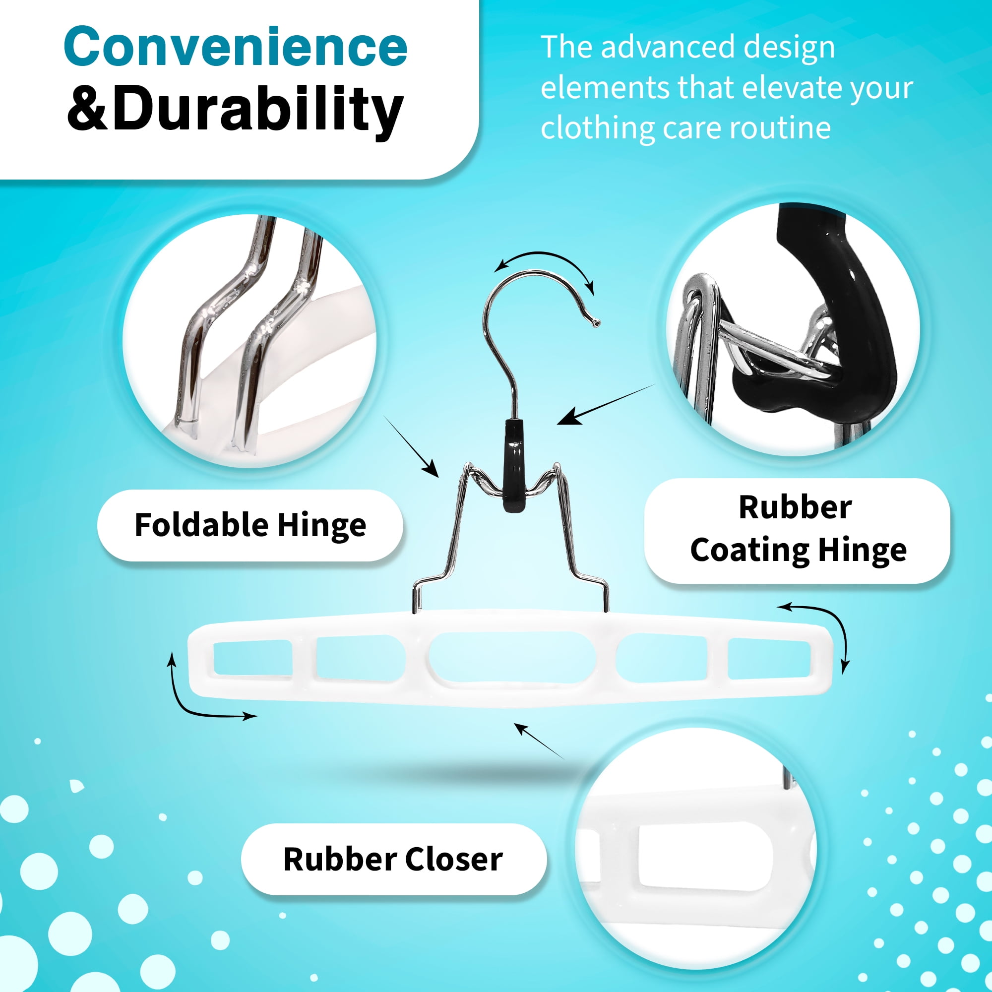 DEILSY Clothes Hangers with Locking Hooks - Durable & Space Saving Hangers for Clothes - Plastic Hangers with Foldable Hinge for Pants, Skirts & More - White Pack of 10