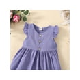 thumbnail image 4 of Chollius Baby Girl Casual Dress, Round Neck Fly Sleeve Solid Color Button High Waist One Piece Skirt, 4 of 9