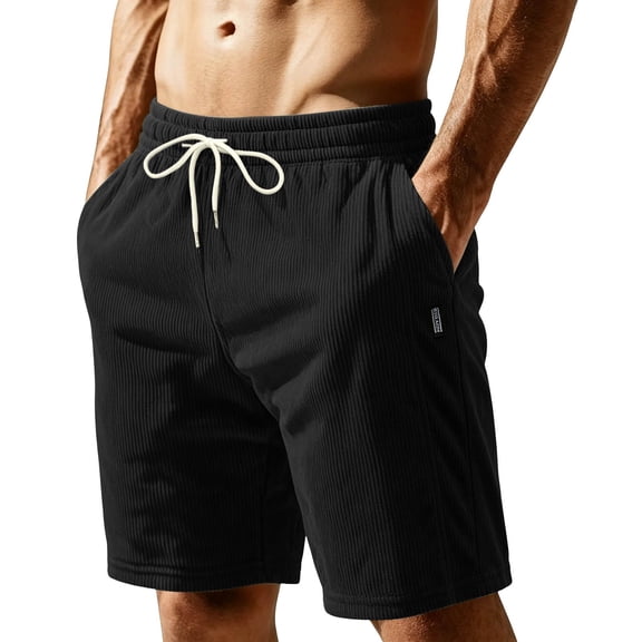 Yaoyar Men's Corduroy Casual Shorts Solid Color Elastic Waistband Drawstring Pockets Vintage Summer Bottoms
