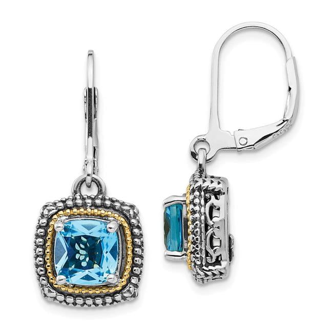 Mia Diamonds 925 Sterling Silver and 14k Yellow Gold Lt Swiss Blue Topaz Post Earrings