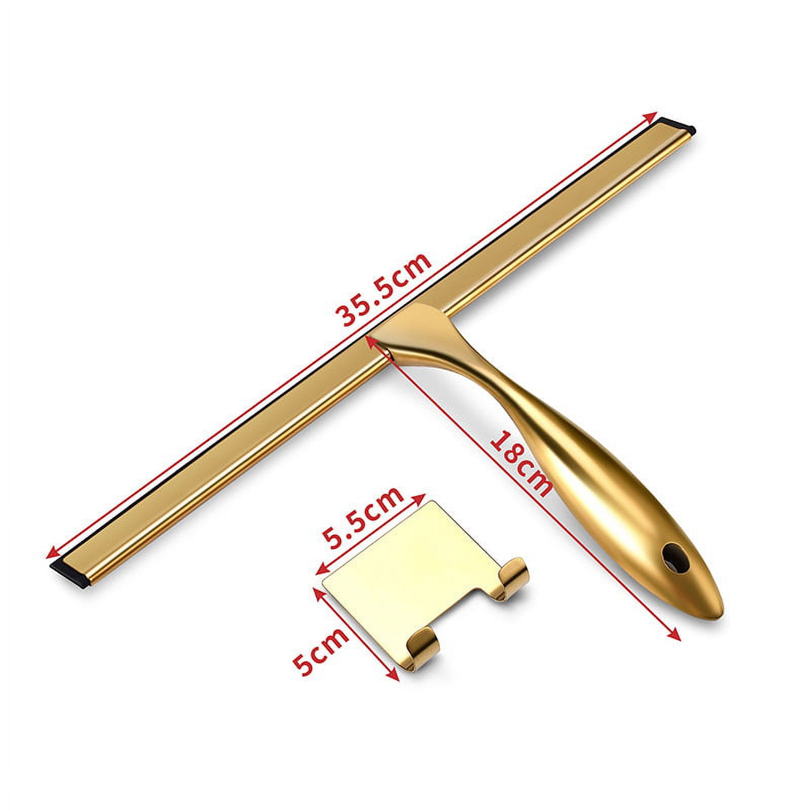 10 in. Golden Stainless Steel Shower Squeegee with 2 Adhesive Hooks