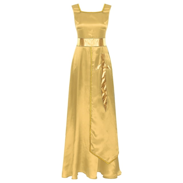 iefiel Robe Maxi Sans Manches pour Femmes Costume de Danse de Louange Tunique de Danse Liturgique d'Église Jaune 4TG