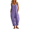thumbnail image 3 of Tqcoqu Women's Cotton Linen Spaghetti Strap Overalls With Pockets,Loose Solid Summer Casual Jumpsuit,Purple Women's S-XXL, 3 of 8