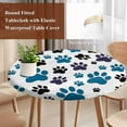 thumbnail image 6 of Blue Paw Print Fitted Tablecloth with Elastic Edged, Round Table Cloth for Dining Table, Black Animals Cat Dog Colored Cartoon Waterproof Oil Proof Table Cover for Indoor Outdoor 55"-60", 6 of 9