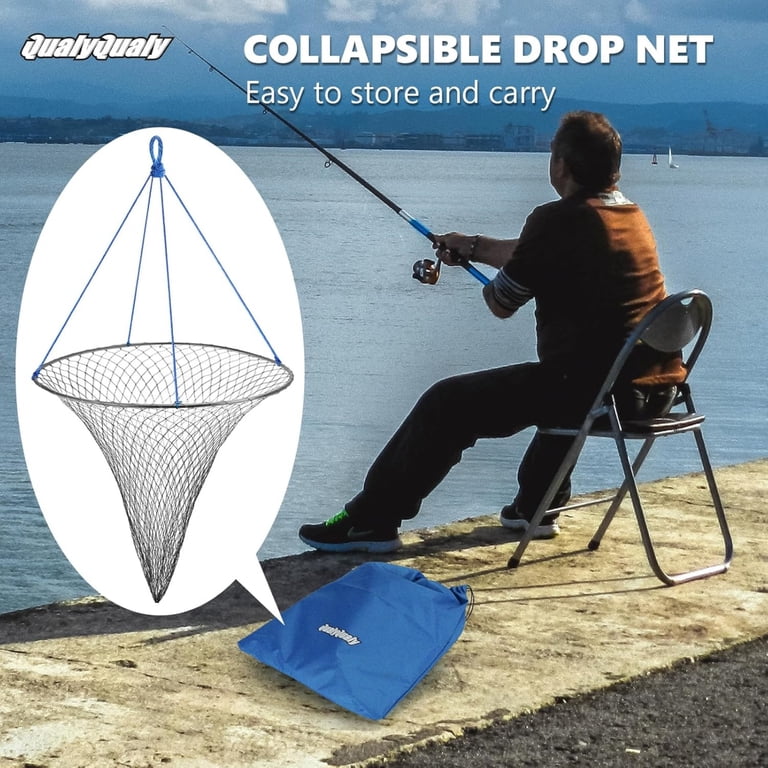 best bridge net fishing ﻿ QualyQualy Bridge and Pier Fishing Net Large 32''/39'' Hoop, Foldable  Drop Net for Pier Fishing with Rope, Landing Net Soft Steel Hoop and Nylon