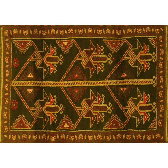 Ahgly Company Machine Washable Indoor Rectangle Persian Yellow Traditional Area Rugs, 5' x 7'