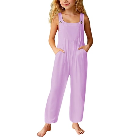 Abcomgle Girls Rompers Size 10-12 Casual Sleeveless Straight Leg Jumpsuit Summer Trendy Overall with Pockets