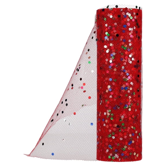 Red with Multicolor Glitter Tulle Christmas Ribbon, 6" x 9', by Holiday Time