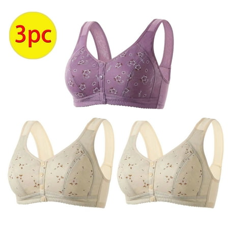Crunowin Women s Front Closure Bra 3 Pack  Breathable Lingerie Wire Free Comfort Plus Size Push Up Everyday Underwear Purple L