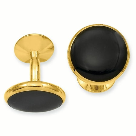 Gold-plated Kelly Waters Round Black Epoxy Cuff Links KW582