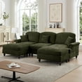 thumbnail image 5 of Mid Century Chenille Sectional Sofa, U Shape 3 Seat Couch with Flared Arms, Removable Ruffles Pleats Skirts, Deep Seat Sofa for Living Room, Green, 5 of 7