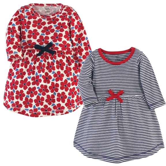 Luvable Friends Touched by Nature Long-Sleeve Dresses 2pk, Crimson Bloom, 0-3M