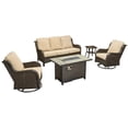 thumbnail image 3 of Ovios 5 Piece Outdoor Patio Furniture Set All-Weather Wicker Rattan Conversation Set with High Back Swivel Chairs & Propane Fire Pit Table, Beige, 3 of 10