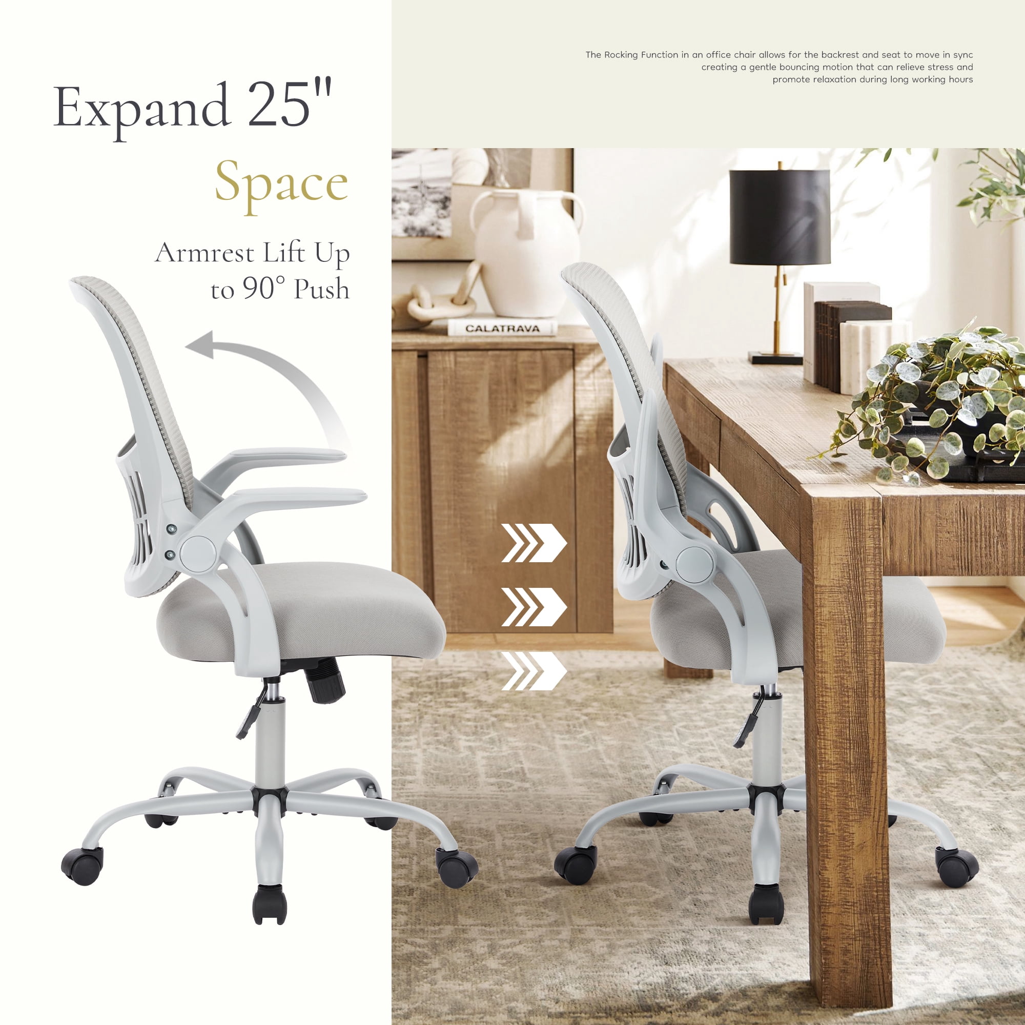JOINSUN Office Chair with Adjustable and Flip-up Armrest, Ergonomic Mesh Desk Chair with Lumbar Support, Grey