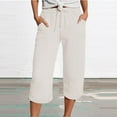 thumbnail image 2 of Jxximdong Capris Pants for Women, Lightweight Linen 3/4 Muslin Trousers with Pockets Causal Loose Elastic Comfortable Pants, Beige Women's Cropped Pants, 2 of 5