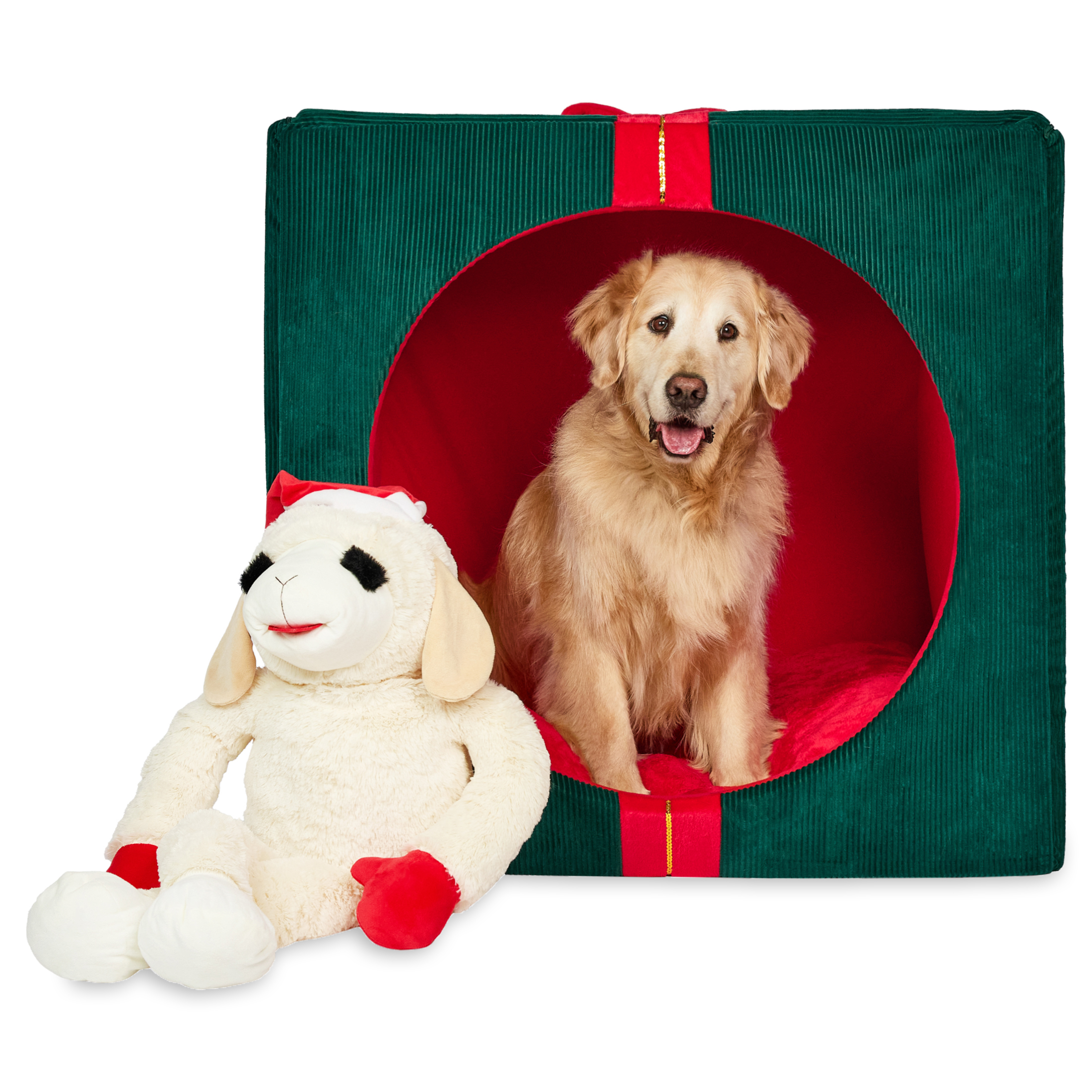 Vibrant Life Holiday Gift Extra Large Pet Bed, Red and Green, 36" x 27" x 36"