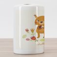 thumbnail image 3 of Squirrel Ceramic Toothbrush Holder, Funny Animal with Various Flowers at Its Feet Saying Hello Cheery Greeting, Decorative Versatile Countertop for Bathroom, 4.5" X 2.7", Multicolor, 3 of 4