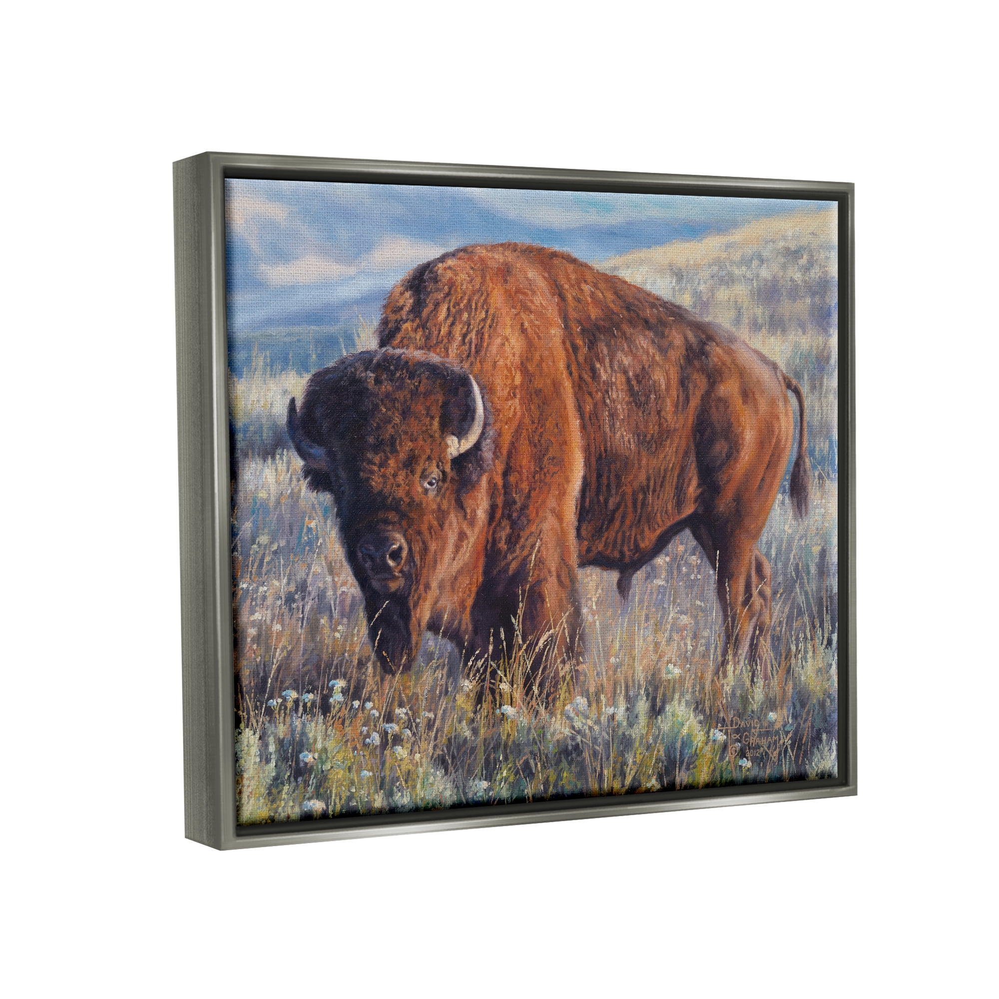 Stupell Industries Bison Grazing on Prairie Animals & Insects Photography Gray Floater Framed Art Print Wall Art, 31 x 25