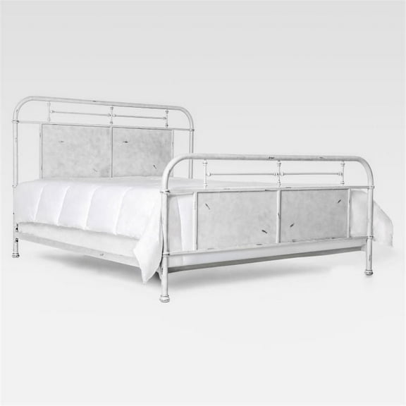 Furniture of America Trinket Industrial Metal Cal King Panel Bed in White