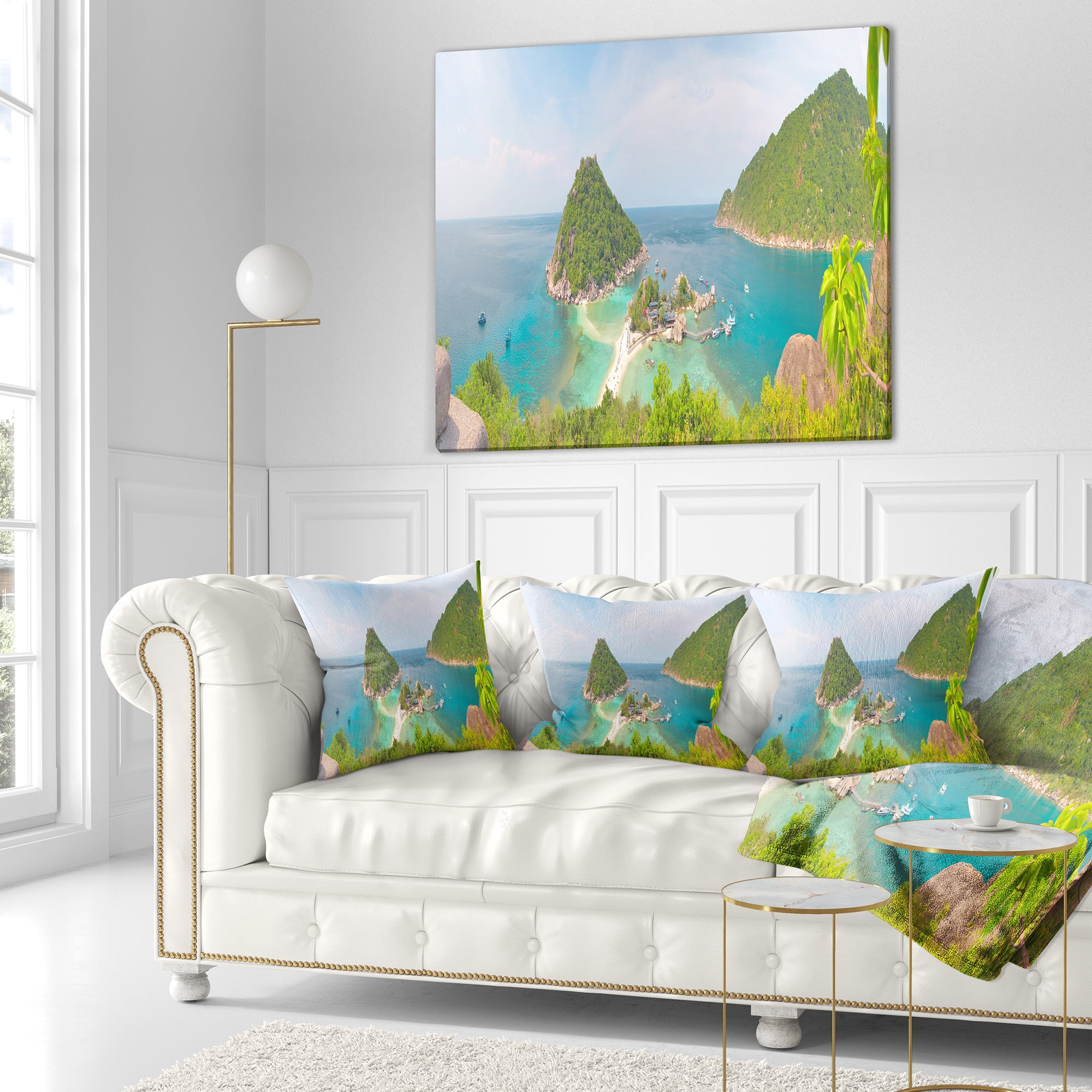 Designart Tropical Island Panorama - Landscape Photography Throw Pillow - 16x16