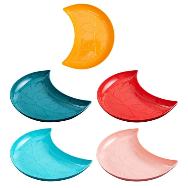 ColoMX 5 Unids Plástico Crescent Fruit Bandería Snack Plato Alimento Placa de Sirviendo Color Mixto